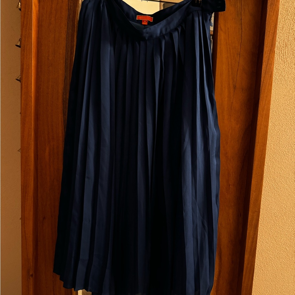 Modcloth Navy Blue Pleated Midi Skirt